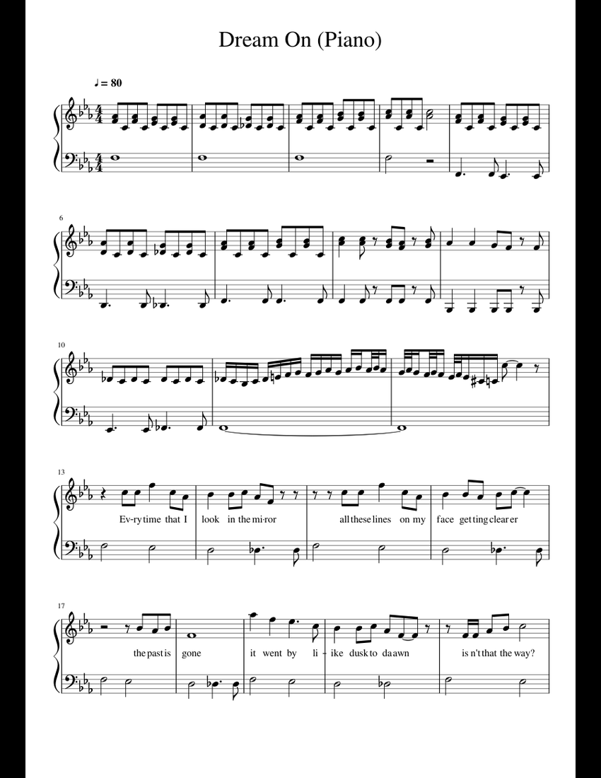 Dream On (Full Piano) sheet music for Piano, Voice download free in PDF