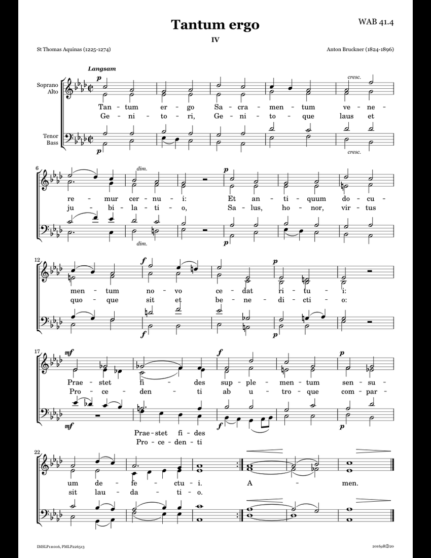 Tantum ergo — A. Bruckner (Ab), WAB 41.4 sheet music for Violin, Cello ...