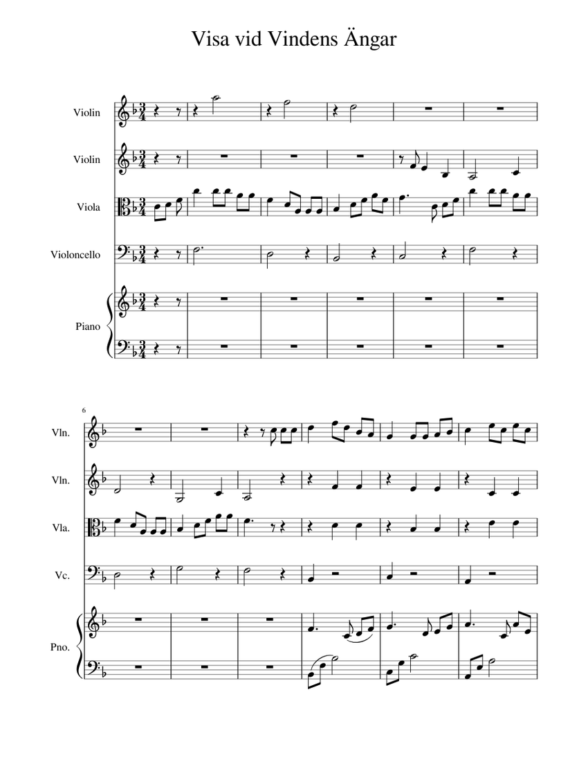 Visa Vid Vindens Ängar Sheet music for Piano, Violin, Cello, Viola