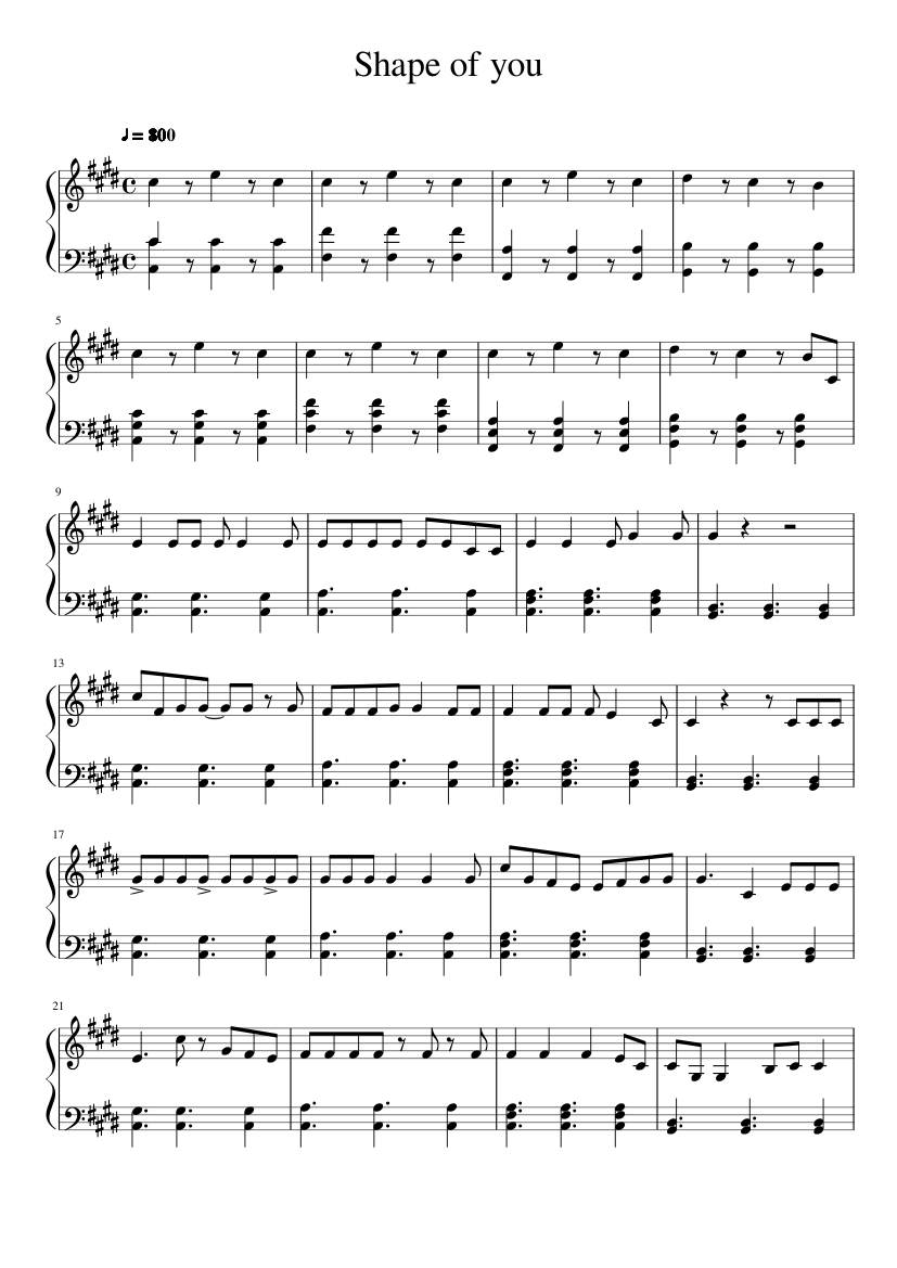 Shape of you sheet music for Piano download free in PDF or MIDI