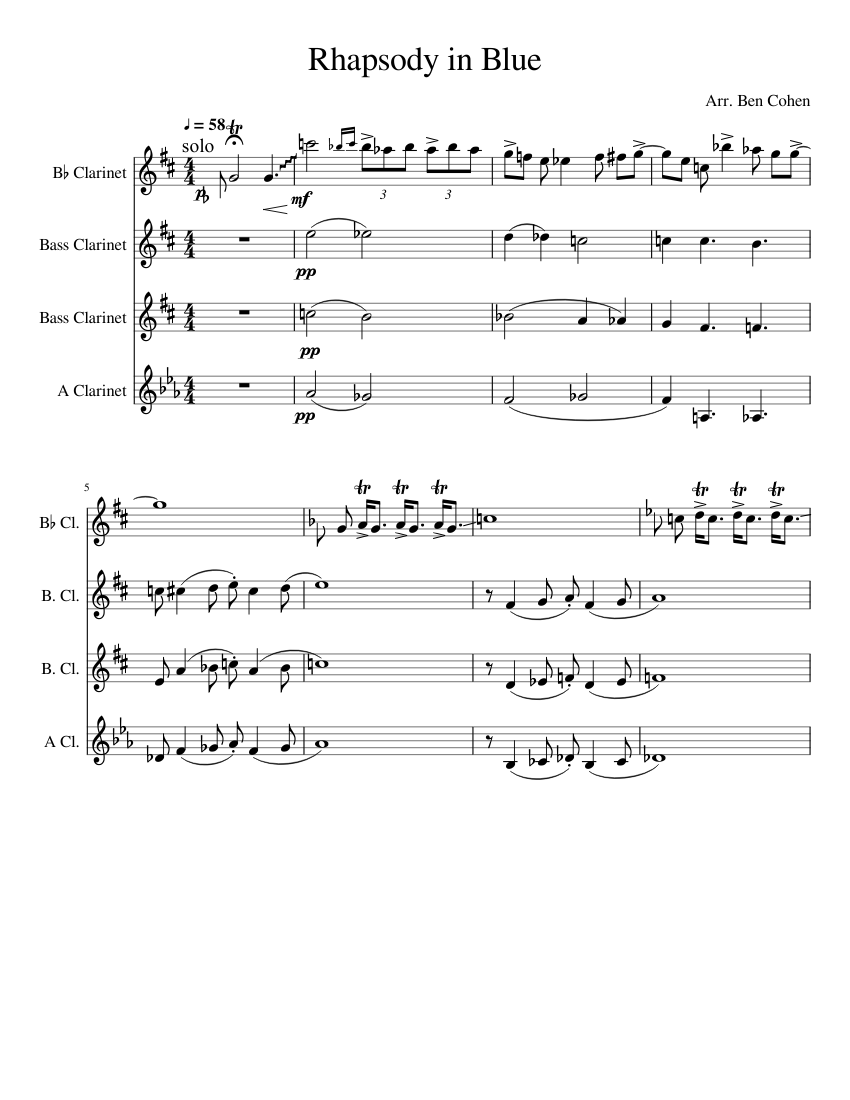 Rhapsody in Blue ~ Clarinet Choir Sheet music for Clarinet (In B Flat ...