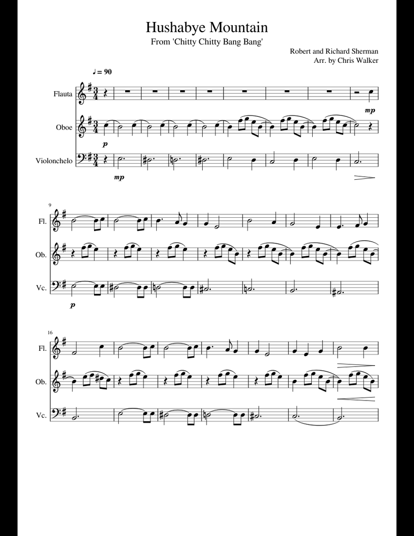 Hushabye Mountain from Chitty Chitty Bang Bang sheet music for Flute ...
