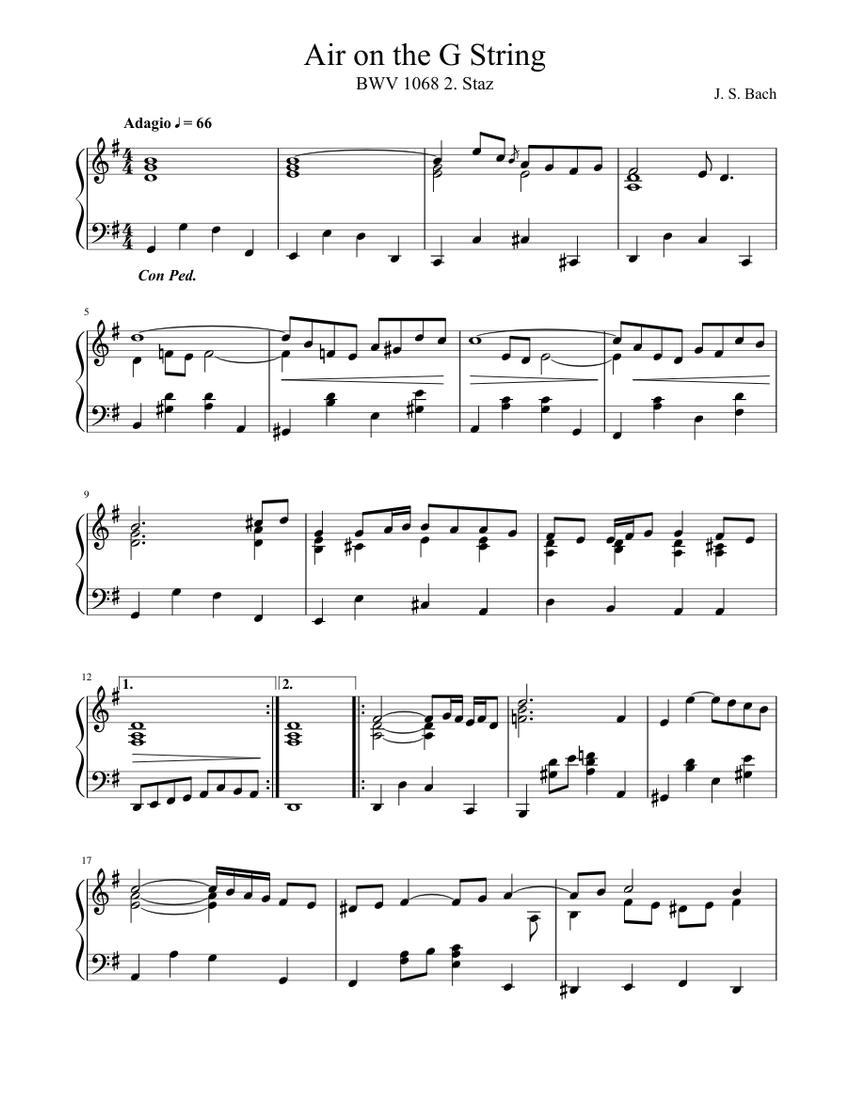 Bach Air On The G String J. S. Bach - Air on the G String (Piano arrangement) Sheet music for