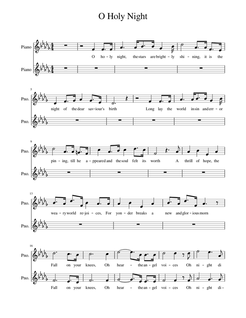 O Holy Night sheet music for Piano download free in PDF or MIDI