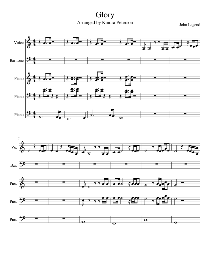 Glory Selma Sheet Music For Piano Vocals Baritone Mixed Quintet Musescore Com