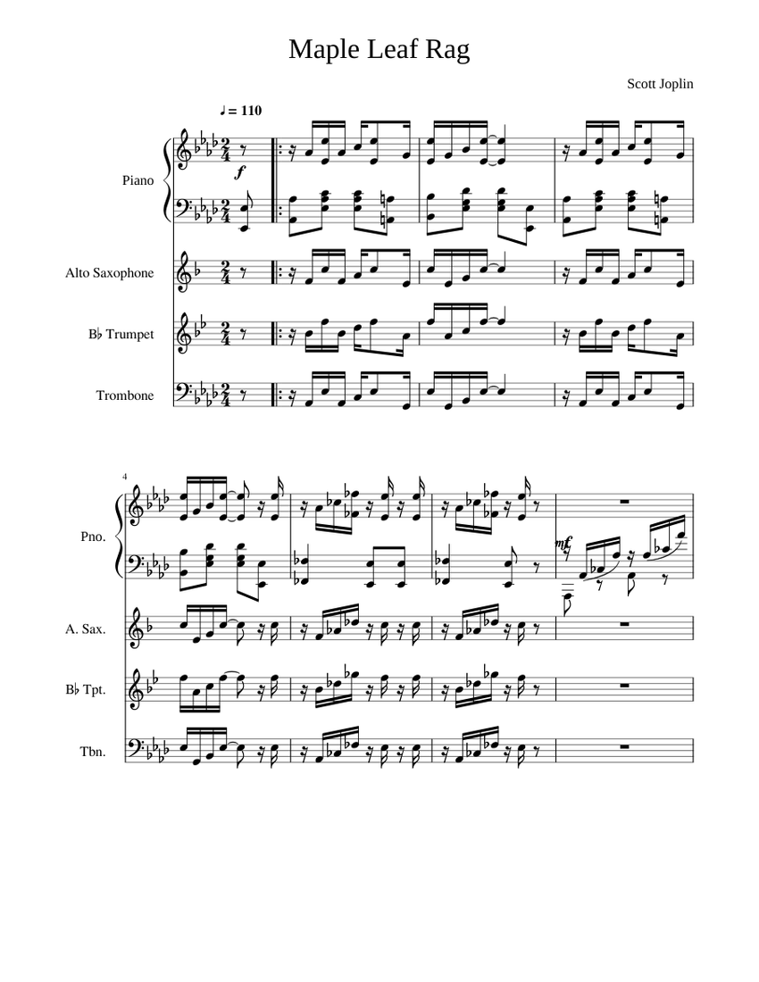 Maple Leaf Rag Sheet music for Piano, Alto Saxophone ...