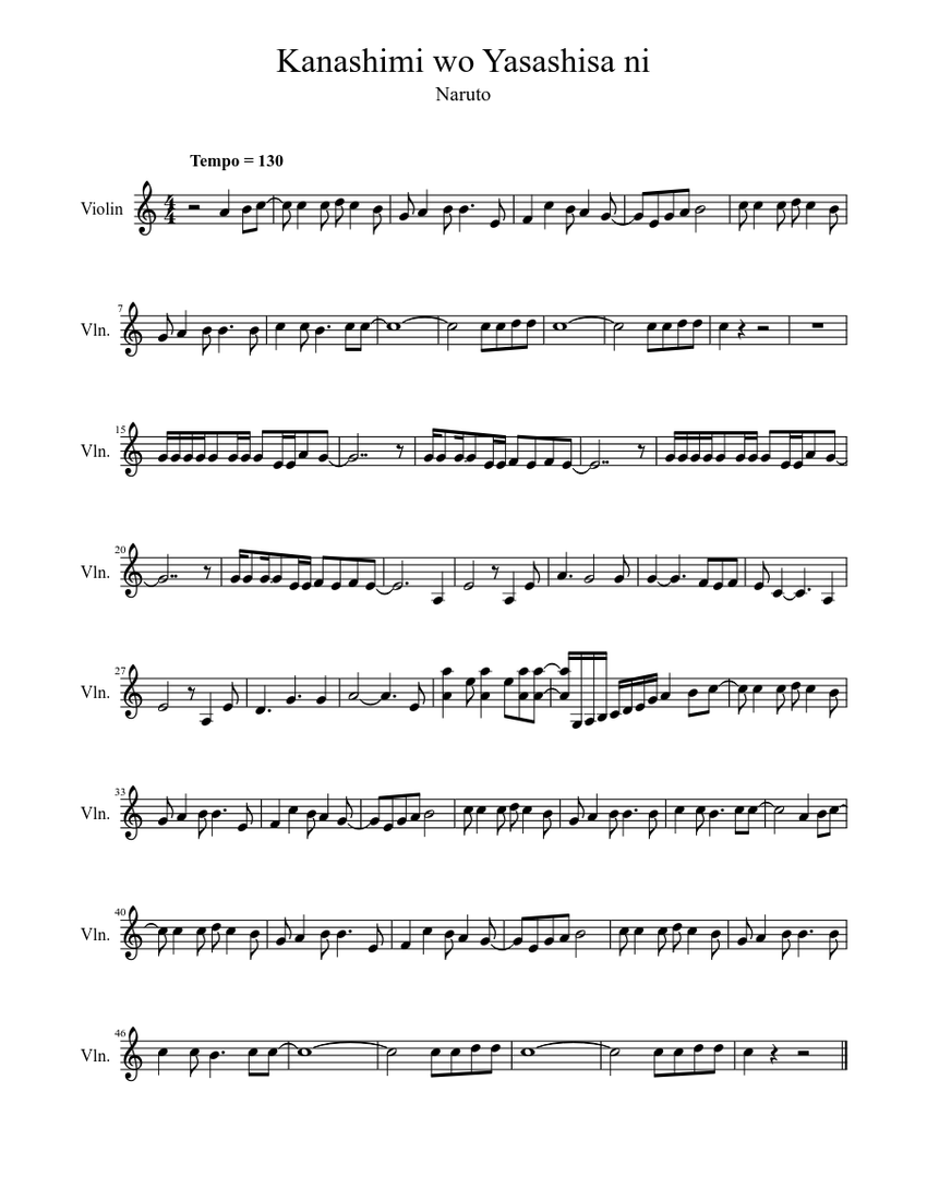 Kanashimi wo Yasashisa ni_Naruto Sheet music for Violin Download free in PDF or MIDI