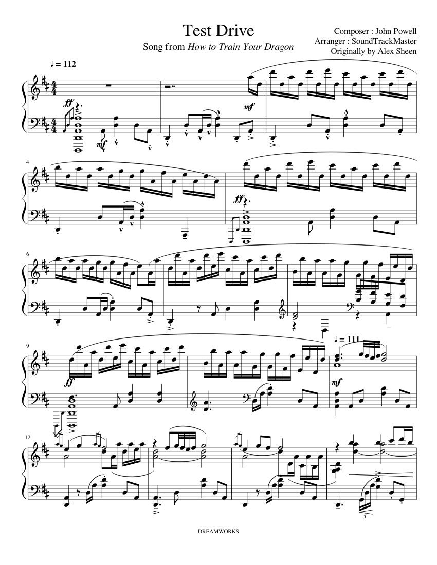 Test Drive Sheet music for Piano | Download free in PDF or MIDI