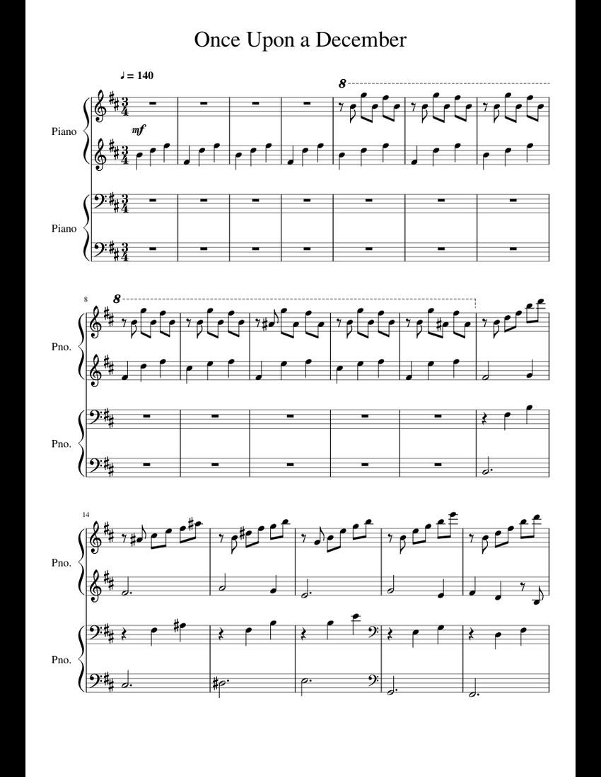 Once upon a December sheet music for Piano download free ...