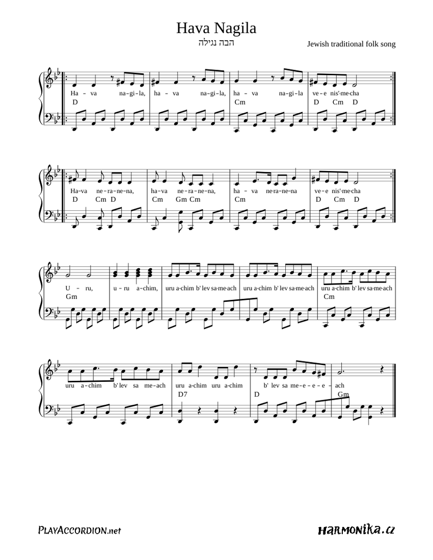 Hava Nagila Sheet music for Accordion (Solo) | Musescore.com