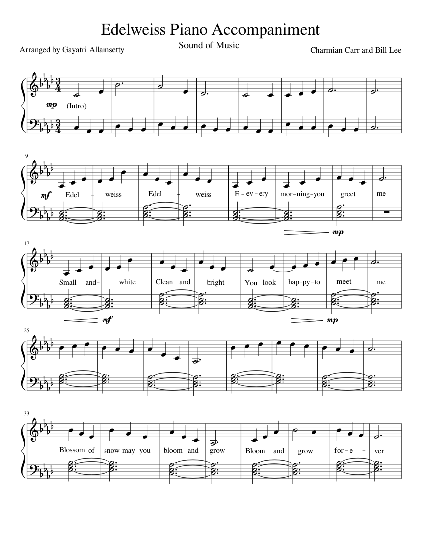Edelweiss Sheet music for Piano (Solo) | Musescore.com