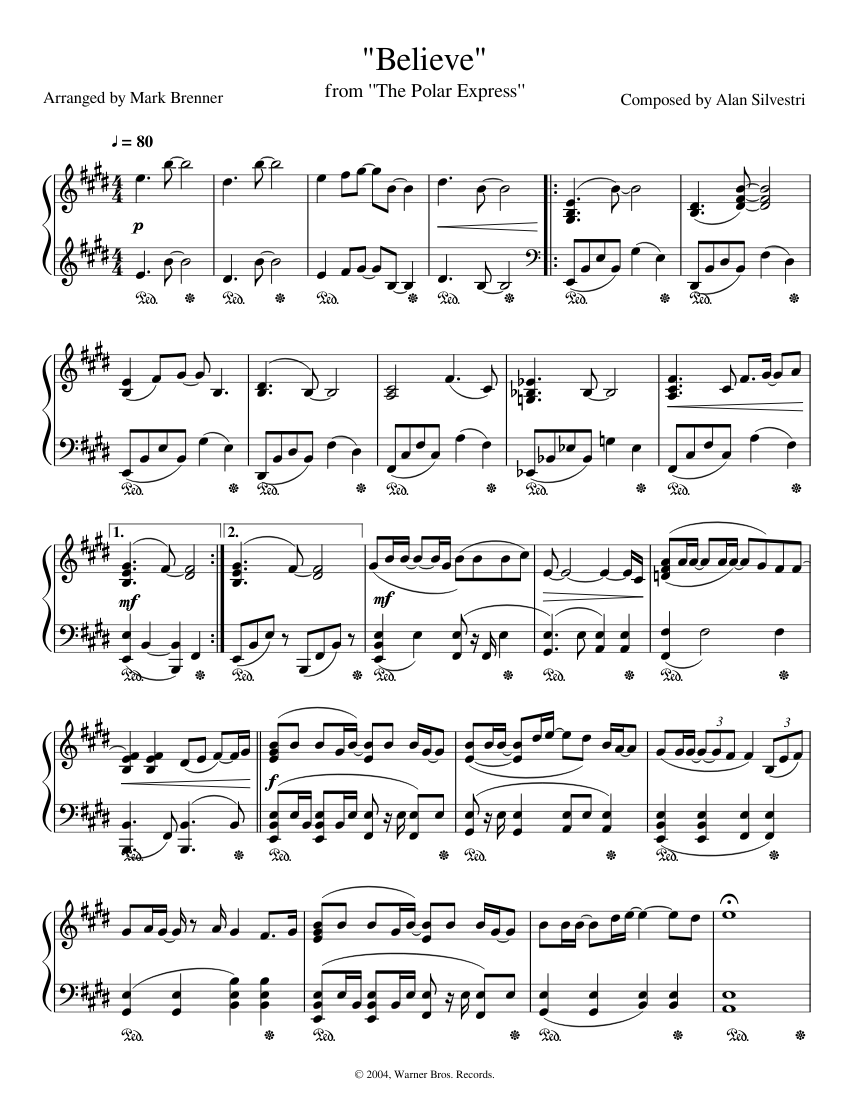 "Believe" from The Polar Express for Piano Solo sheet music for Piano