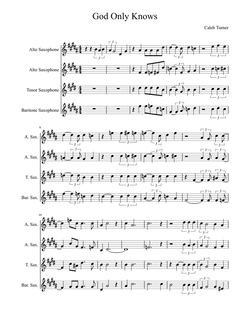 God Only Knows Sheet music for Alto Saxophone, Tenor Saxophone