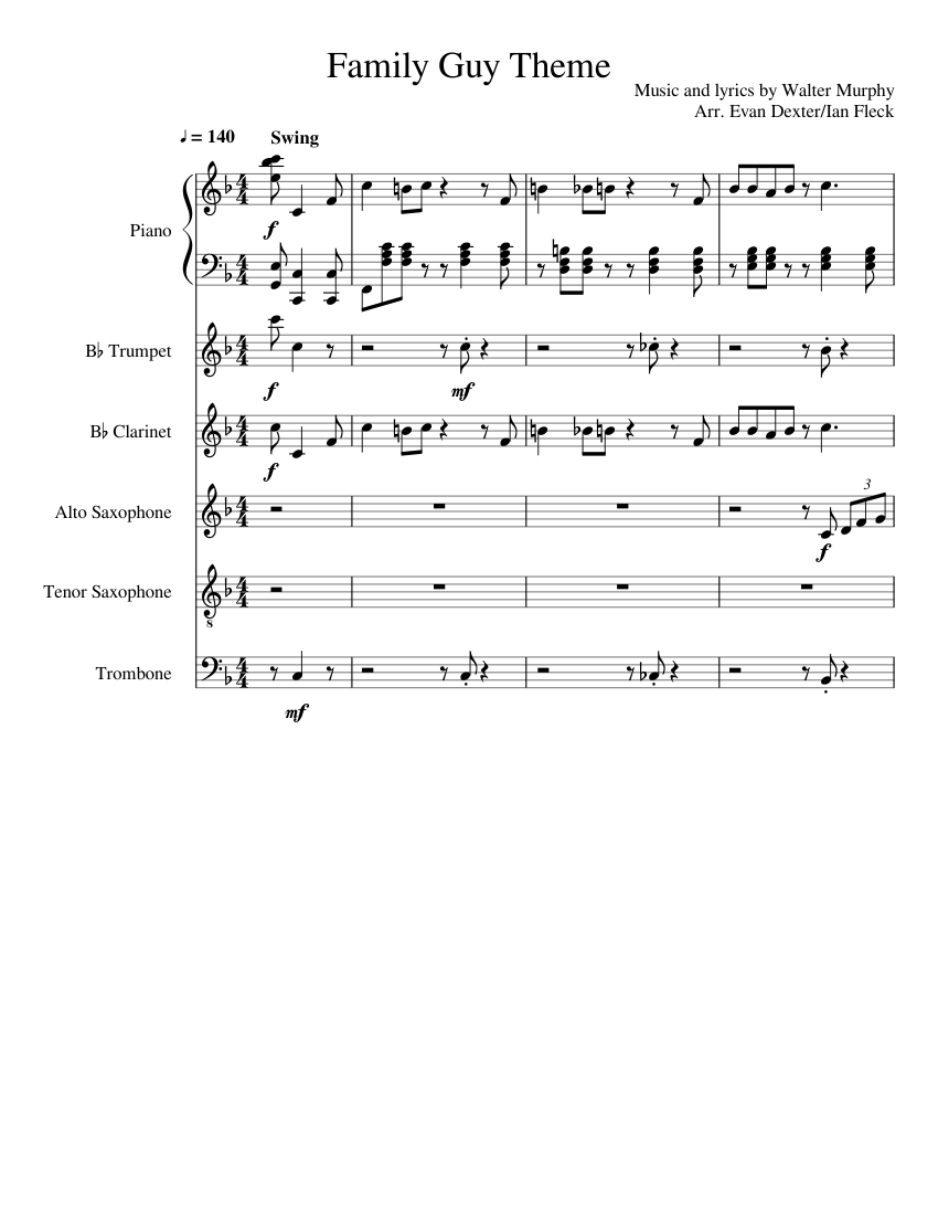 Family Guy Theme sheet music for Piano, Trumpet, Alto