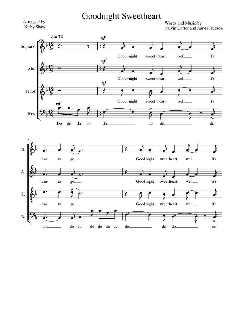 Goodnight Sweetheart Sheet Music For Piano Guitar Bass Synthesizer Download Free In Pdf Or 
