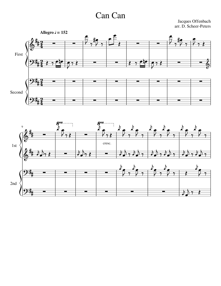 Can Can Sheet music for Piano (String Duet) | Musescore.com