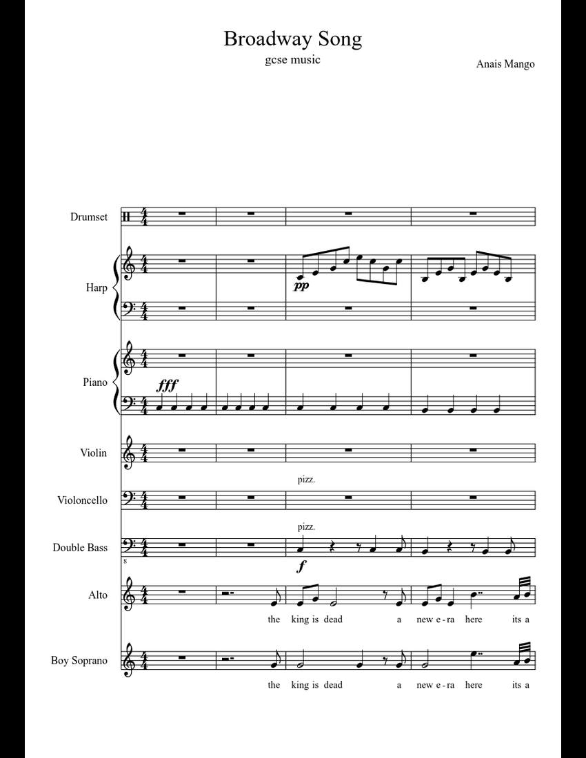 Broadway Song sheet music for Piano, Violin, Percussion, Harp download ...