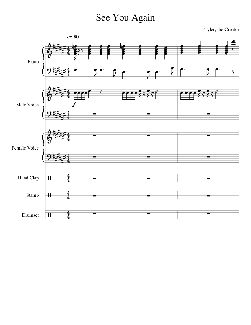 See You Again - Tyler, the Creator sheet music for Piano, Percussion