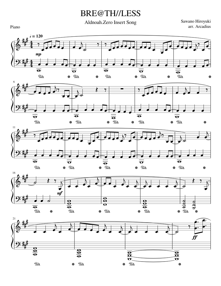 Breathless - Aldnoah Zero (Piano) Sheet music for Piano (Solo