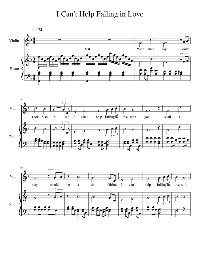 I Can't Help Falling In Love sheet music for Violin, Piano download