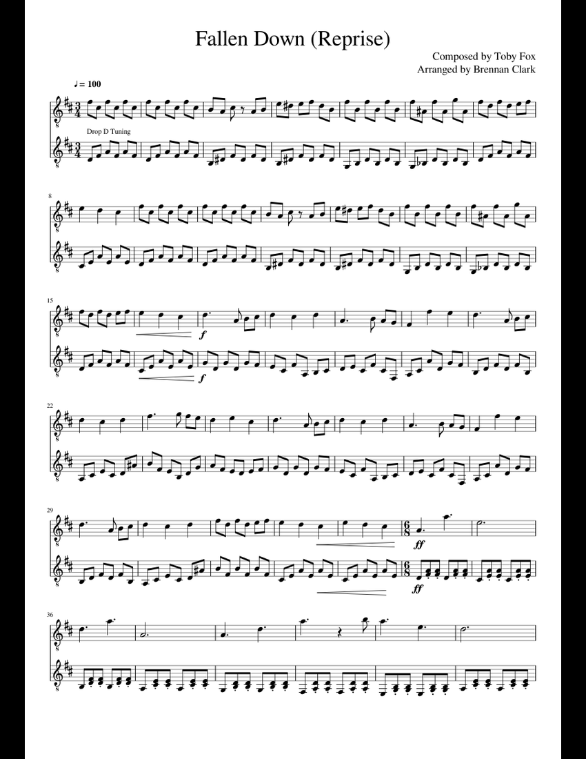 Fallen Down (Reprise) (Undertale) sheet music for Guitar download free
