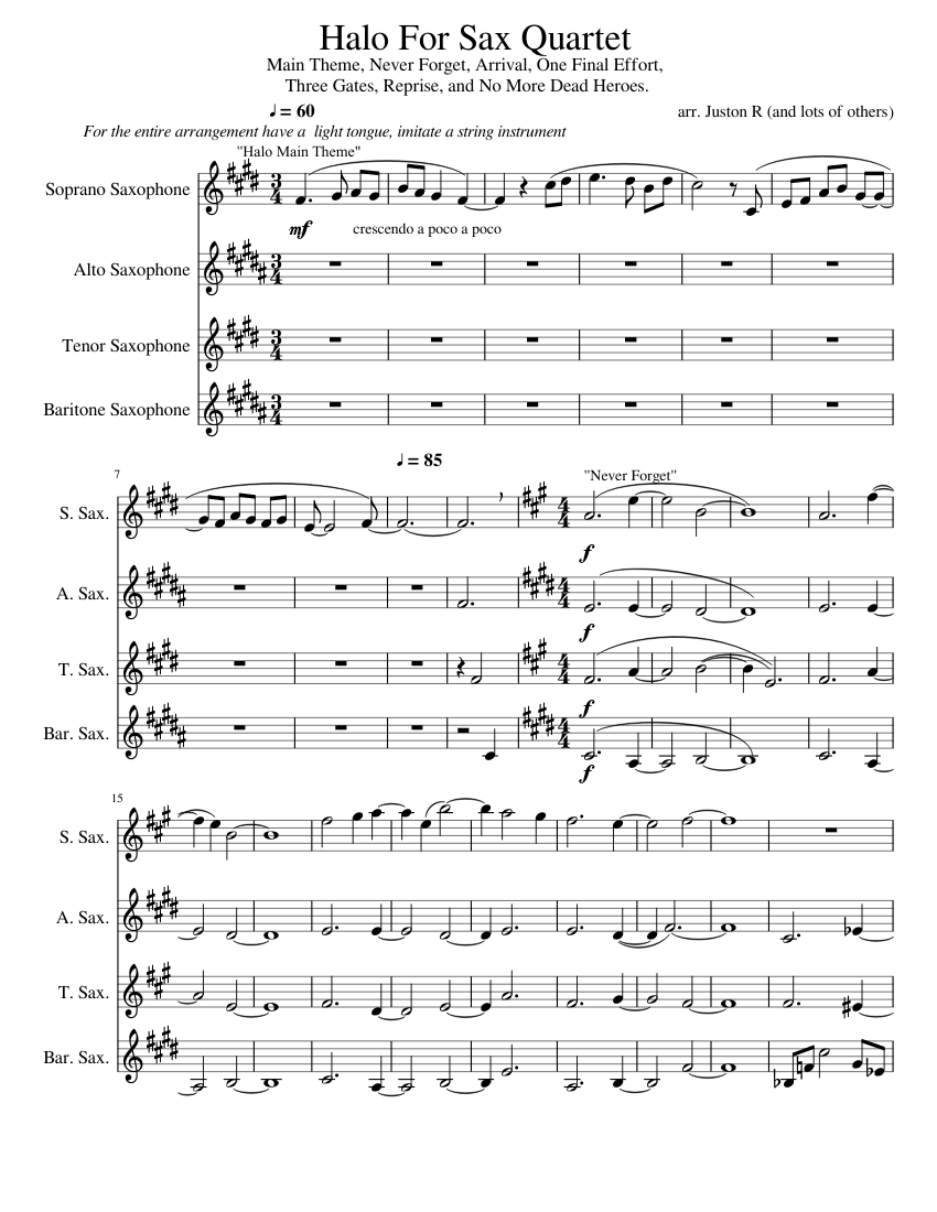Halo For Sax Quartet (edit) Sheet music for Saxophone (Alto), Saxophone