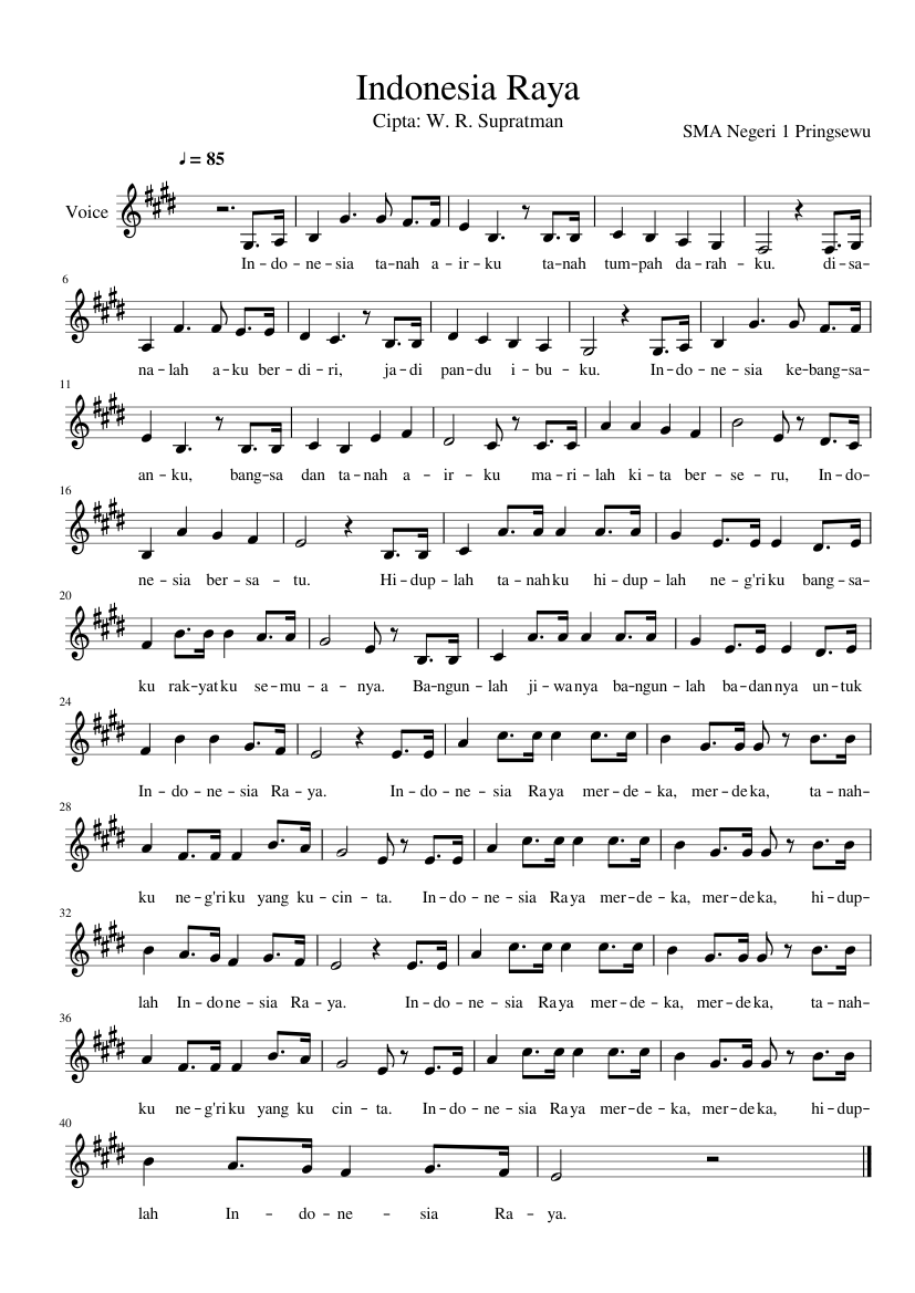Indonesia Raya sheet music for Voice download free in PDF or MIDI