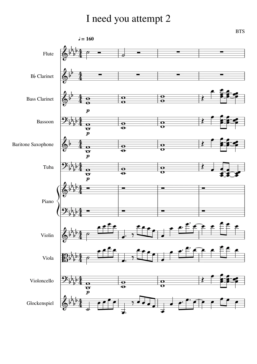Bts I Need You Sheet Music For Flute Clarinet Piano
