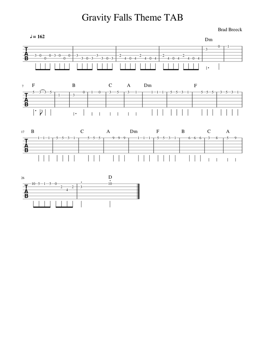 Gravity Falls Theme Tab Sheet Music For Guitar Download Free In