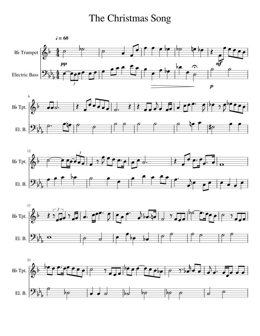 The Christmas Song Nat King Cole- Duet sheet music for Trumpet, Bass download free in PDF or MIDI