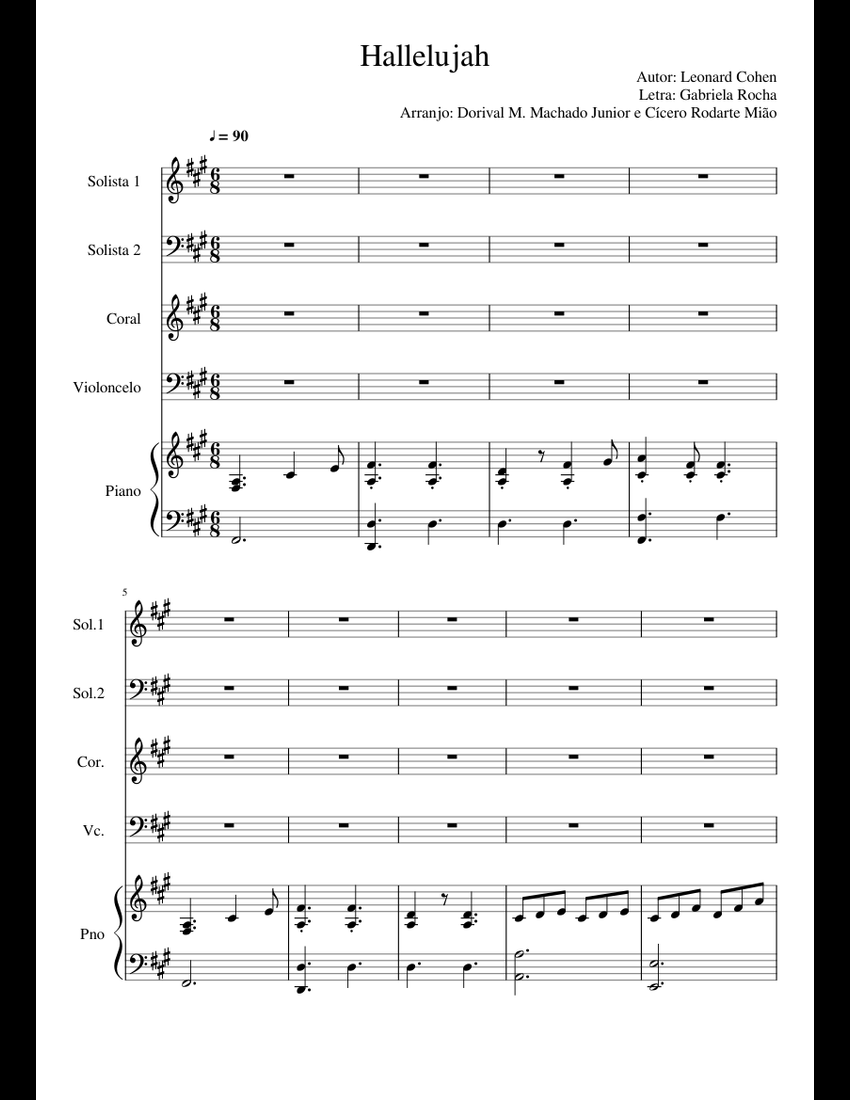 Hallelujah sheet music for Piano, Voice, Cello download free in PDF or MIDI