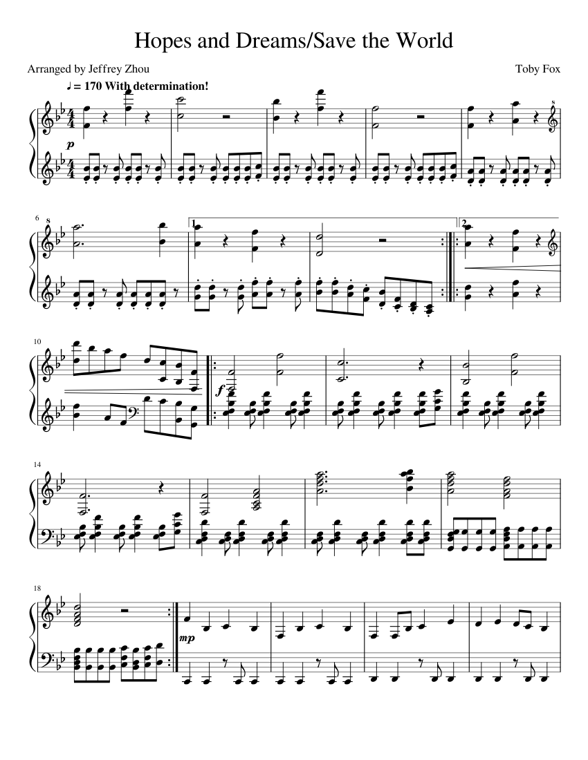 Undertale Ost Hopes And Dreams Save The World Sheet Music For
