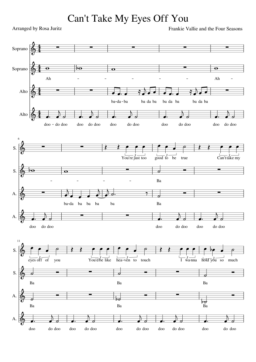 Can T Take My Eyes Off You Sheet Music For Voice Download Free