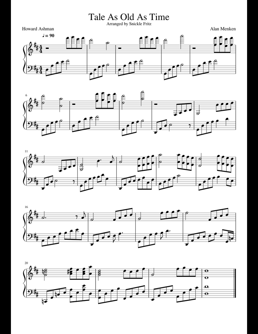 Tale As Old As Time - WIP sheet music for Piano download free in PDF or