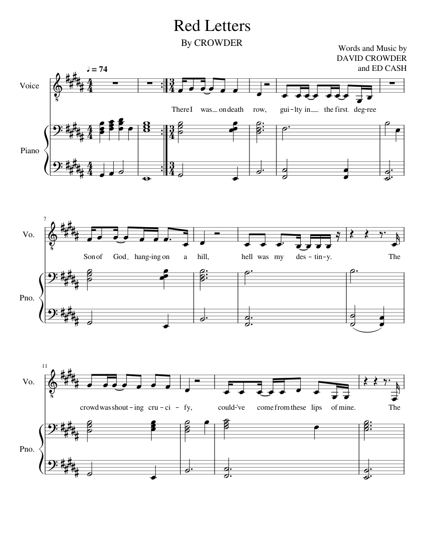 Red Letters Sheet music for Piano, Voice | Download free in PDF or MIDI | Musescore.com