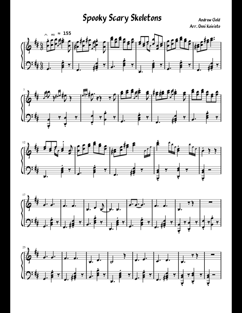 Spooky Scary Skeletons - Spooky Piano Arrangement sheet music for Piano