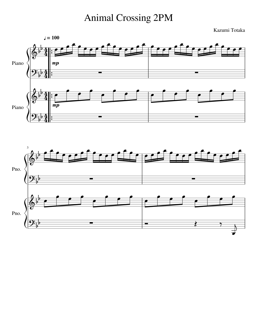 Animal Crossing 2PM sheet music for Piano download free in PDF or MIDI