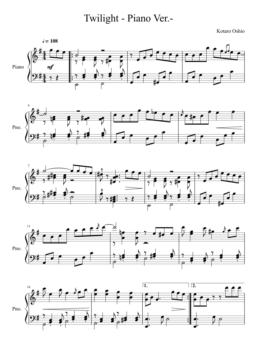 Twilight - Piano Arrangement sheet music for Piano download free in PDF