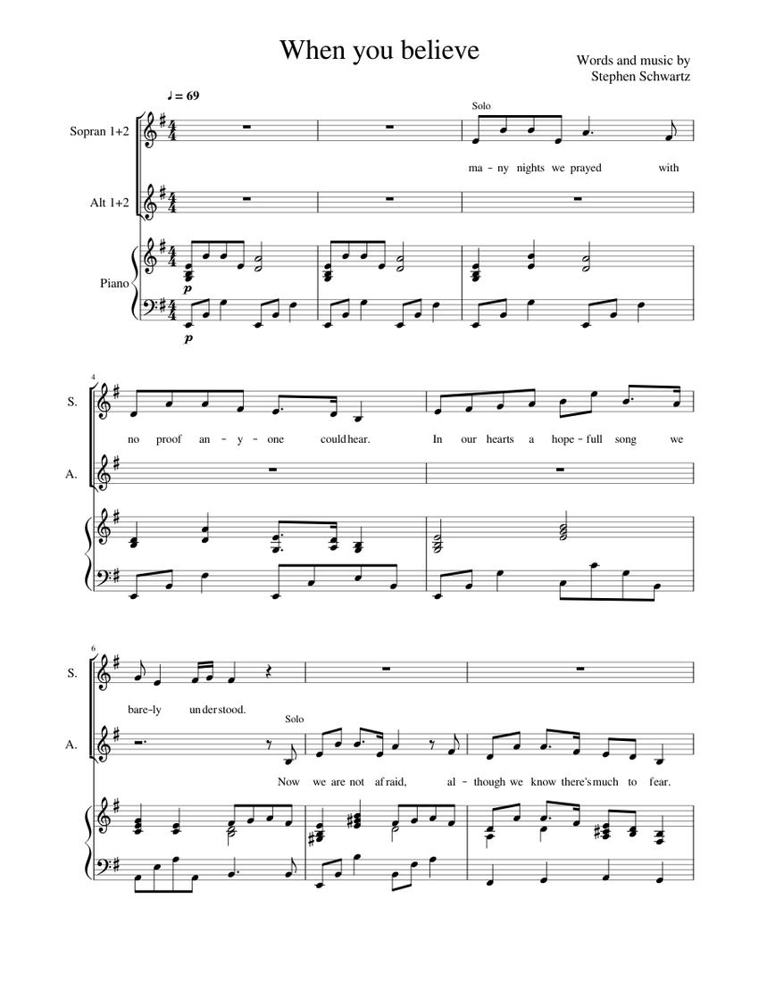 When you believe sheet music for Piano, Voice download free in PDF or MIDI