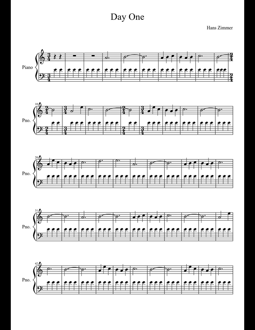 Day One - Interstellar sheet music for Piano download free in PDF or MIDI