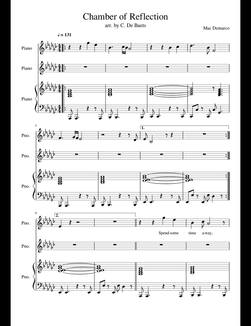 Chamber of Reflection - Mac Demarco sheet music for Piano download free