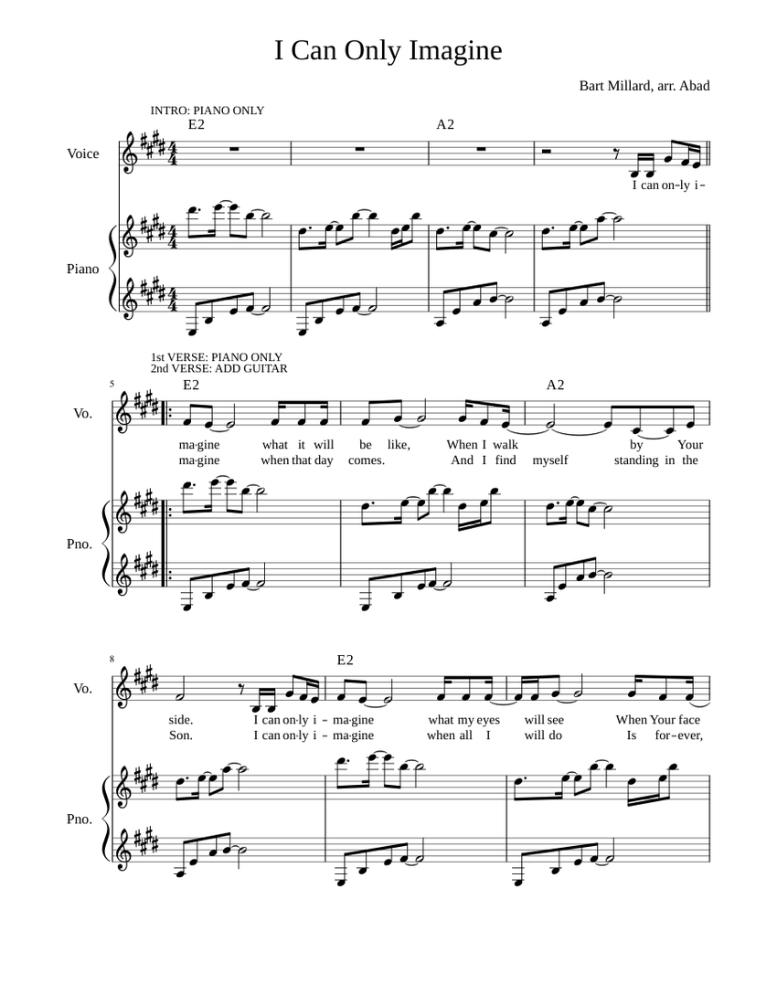 I Can Only Imagine Sheet music for Piano, Voice | Download free in PDF