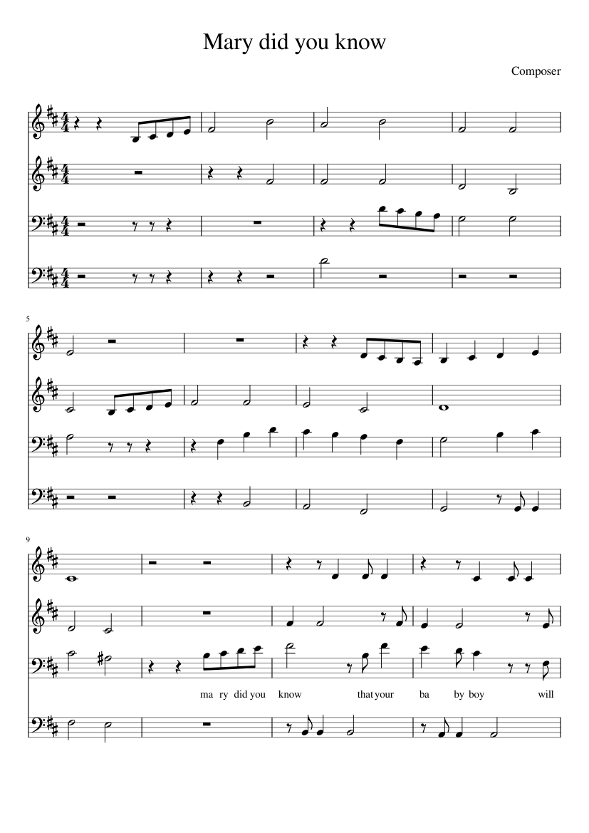 Mary Did You Know- Pentatonix (4 voices) sheet music for Piano download free in PDF or MIDI