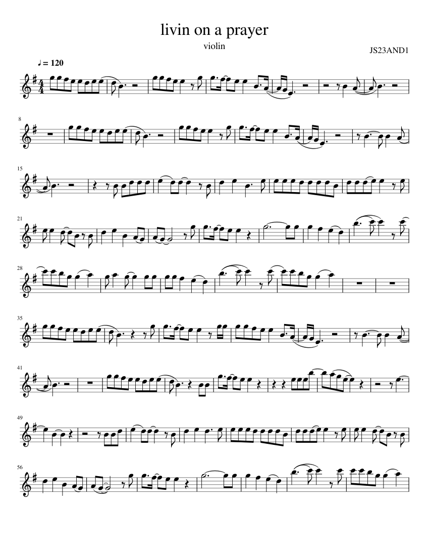 livin on a prayer Sheet music for Violin | Download free in PDF or MIDI