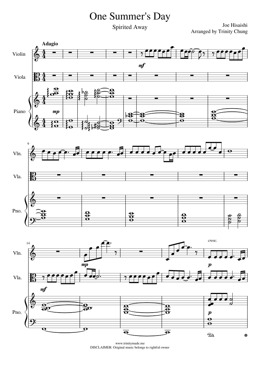 One Summers Day Piano Sheet Music