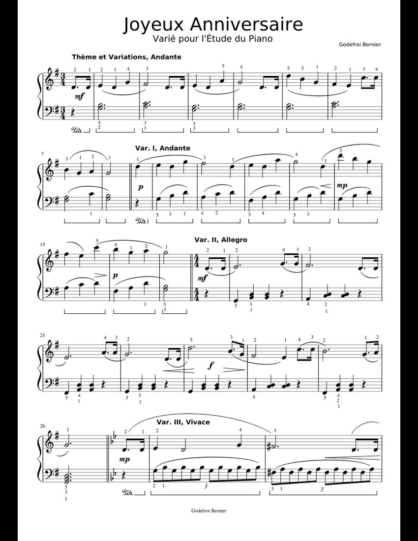 Joyeux Anniversaire sheet music for Piano download free in PDF or MIDI