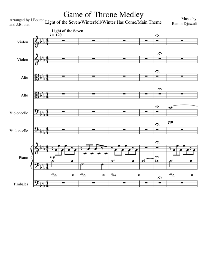 Game of Throne Medley sheet music for Violin, Piano, Viola ...