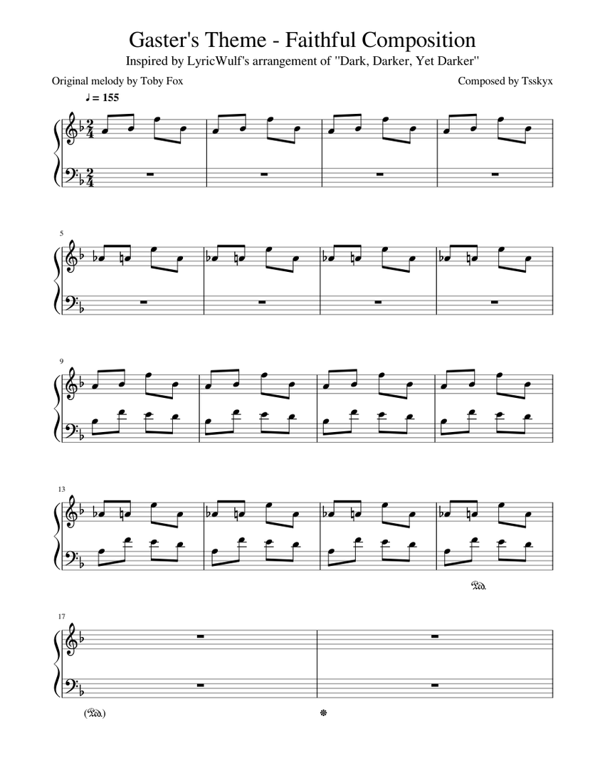 Undertale Gaster S Theme Faithful Composition Sheet Music For Piano Solo Musescore Com - roblox gaster music