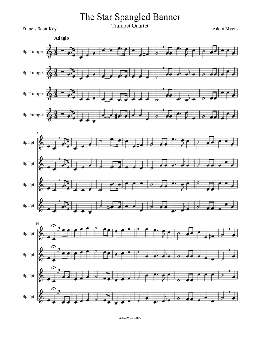The Star Spangled Banner Trumpet Quartet Sheet music