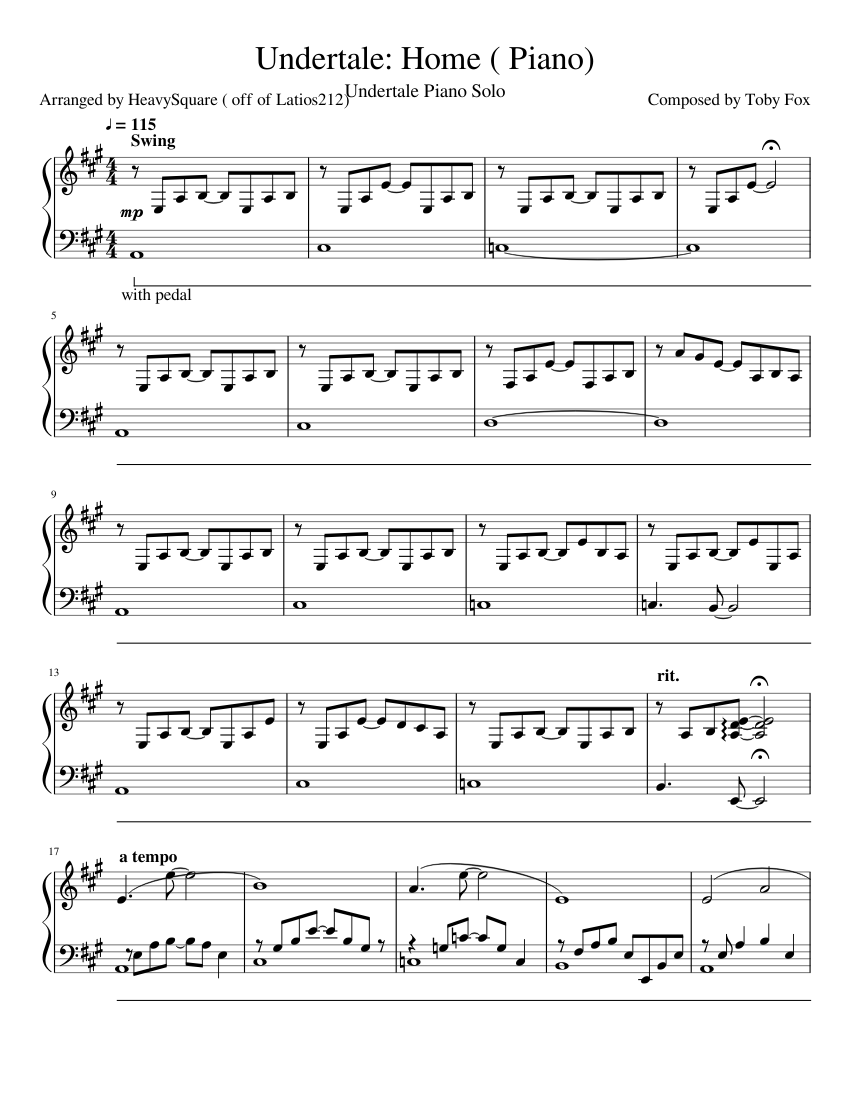 Undertale: Home | Piano Solo sheet music for Piano download free in PDF